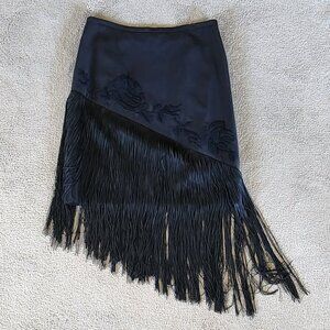VTG BCBGMAXAZRIA wool black embroidered/fringe skirt Sz 4